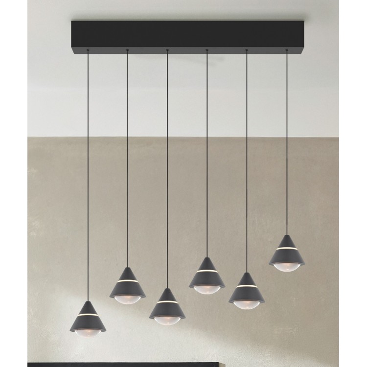 ROMEO 337010632 LED Κρεμαστό Φωτιστικό TRIO LIGHTING εξάφωτο μαύρο minimal