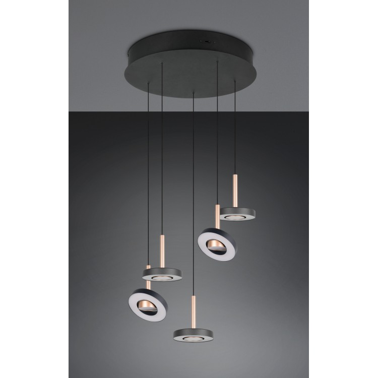 GUANO 334430565 LED Κρεμαστό Φωτιστικό TRIO LIGHTING καφέ πεντάφωτο