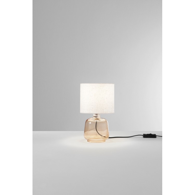 EMERALD Επιτραπέζιο φωτιστικό I-EMERALD-L-AMB FAN EUROPE γυάλινο μελί / μπεζ καπέλο