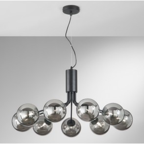 HONEY  Κρεμαστό Φωτιστικό Fan Europe I-HONEY-S9-NER μεταλικό με φιμέ γυάλινες μπάλες
