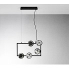 MONILE Κρεμαστό φωτιστικό ONDALUCE SO.MONILE/RET-5NER πεντάφωτο μαύρο μέταλλο φιμέ φυσητό γυαλί L55cm W30cm