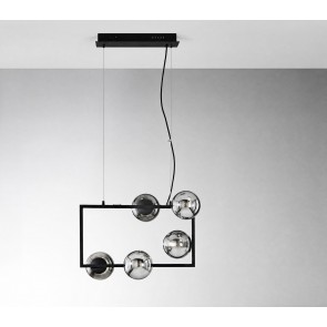 MONILE Κρεμαστό φωτιστικό ONDALUCE SO.MONILE/RET-5NER πεντάφωτο μαύρο μέταλλο φιμέ φυσητό γυαλί L55cm W30cm