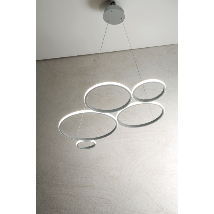 POIS Κρεμαστό φωτιστικό LED ONDALUCE SO.POIS/SILV4000K ασημί μέταλλο 60W 4000K L108cm H70cm