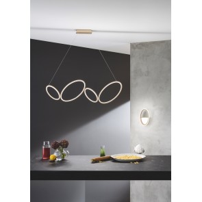 RICE Κρεμαστό φωτιστικό LED ONDALUCE SO.RICE/ORO χρυσό μέταλλο ακρυλικό και σιλικόνη L107cm H33cm