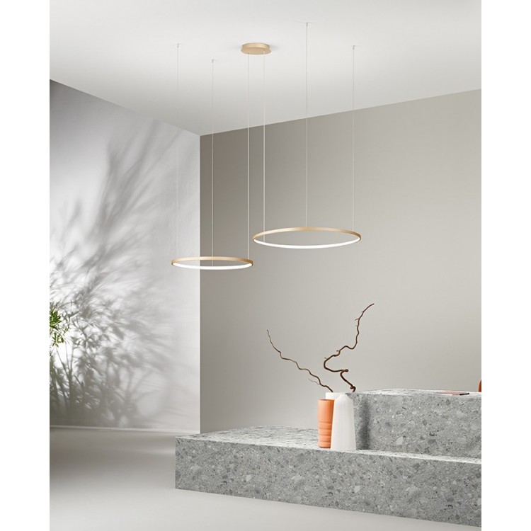 SOEL Κρεμαστό φωτιστικό LED ONDALUCE SO.SOEL/2-ORO διπλό χρυσό μέταλλο Ø60cm Ø80cm 66W