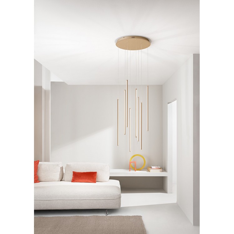 GENIUS Κρεμαστό LED ONDALUCE SO.GENIUS/8-ORO οκτάφωτο χρυσό μέταλλο 3600lm Ø48cm GENIUS Κρεμαστό LED ONDALUCE SO.GENIUS/8-ORO οκτάφωτο χρυσό μέταλλο 3600lm Ø48cm