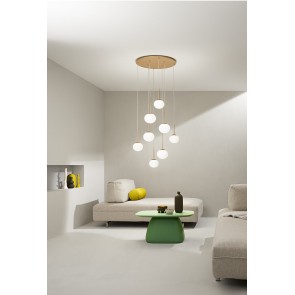 JEWEL Κρεμαστό φωτιστικό ONDALUCE SO.JEWEL/8-ORO οκτάφωτο χρυσό μέταλλο με λευκό σατινέ γυαλί Ø70cm