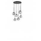 JEWEL Κρεμαστό φωτιστικό ONDALUCE SO.JEWEL/R-6NERO εξάφωτο μαύρο μέταλλο με φιμέ γυαλί Ø55cm