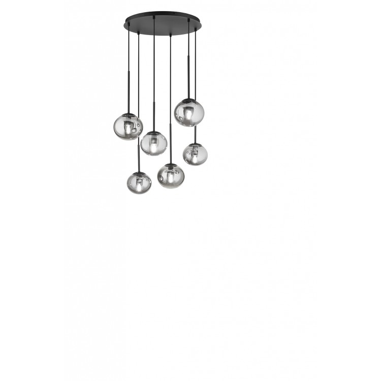JEWEL Κρεμαστό φωτιστικό ONDALUCE SO.JEWEL/R-6NERO εξάφωτο μαύρο μέταλλο με φιμέ γυαλί Ø55cm