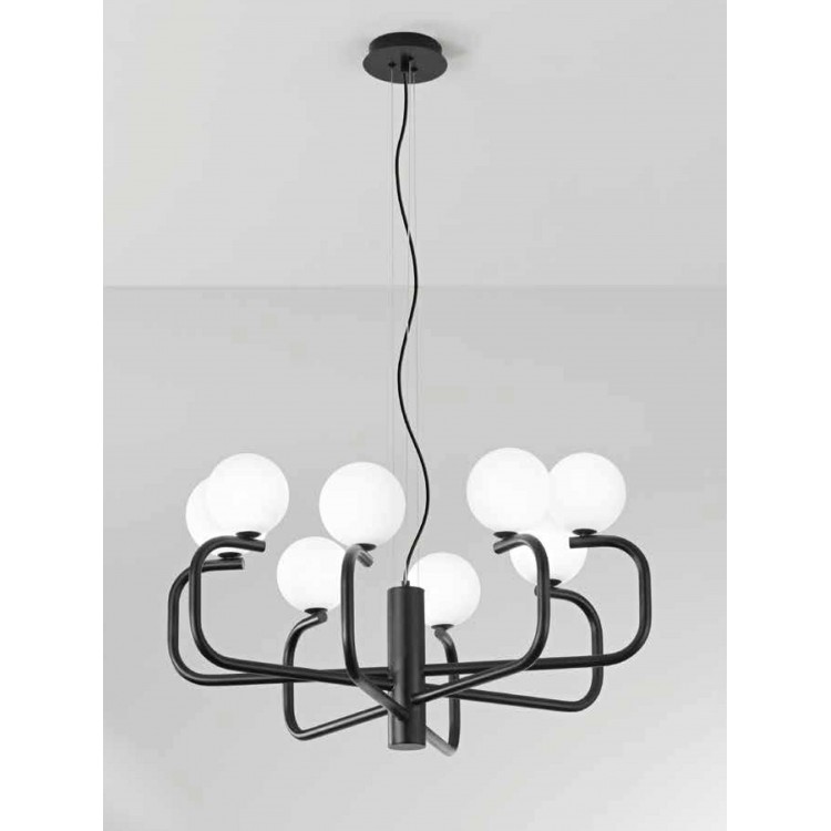 JEPPY Φωτιστικό κρεμαστό SO.JEPPY/NERO  ONDALUCE μαύρο  - λευκό οκτάφωτο