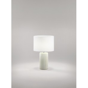 TRIBALE 8288 BG Επιτραπέζιο φωτιστικό κεραμικό με υφασμάτινο καπέλο PERENZ  Ø28cm μπεζ ριγέ - λευκό