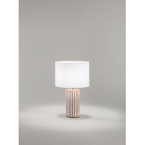 TRIBALE 8288 E Επιτραπέζιο φωτιστικό κεραμικό με υφασμάτινο καπέλο PERENZ  Ø28cm καφέ ριγέ - λευκό