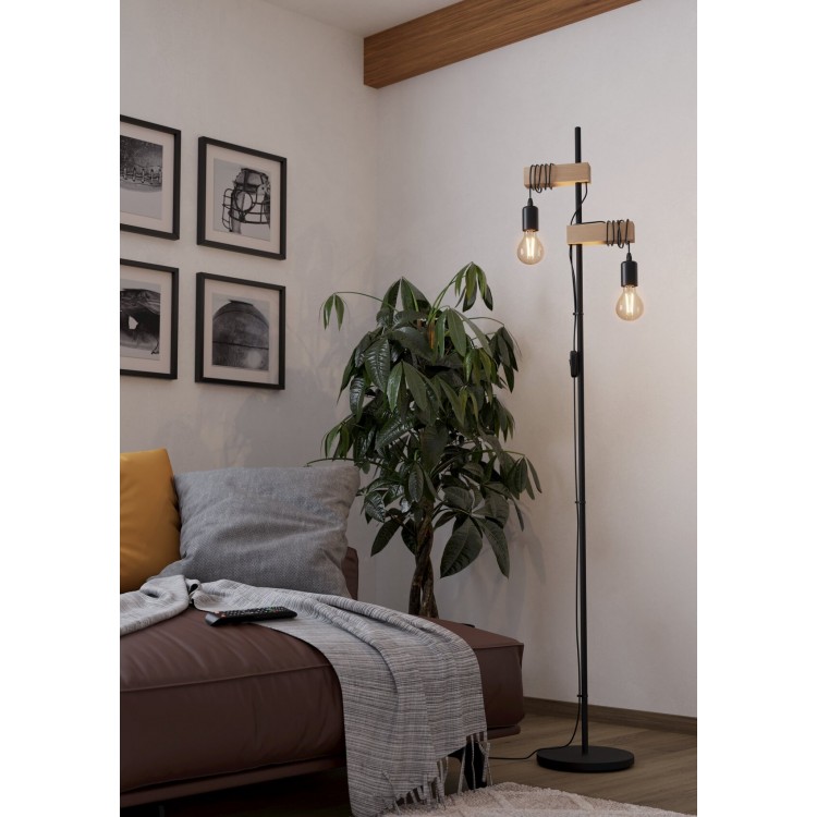 TOWNSHEND Φωτιστικό Δαπέδου 2φωτο FSC EGLO 43516 μαύρο/ξύλο L166,5cm