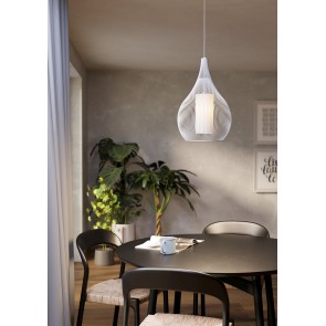 RAZONI 1 Κρεμαστό Φωτιστικό EGLO 900829 λευκό γυάλινο Ø32,5cm