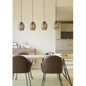 ESTANYS Κρεμαστό Φωτιστικό EGLO 390162 τετράφωτο καφέ γυαλί L124cm