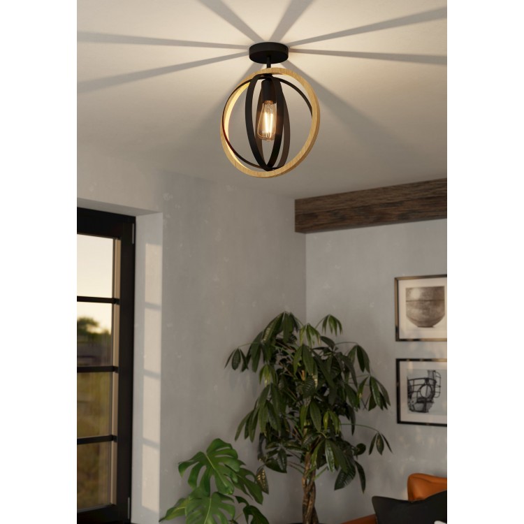 BASILDON Φωτιστικό Οροφής EGLO 43736 μαύρο ξύλινο Ø32cm