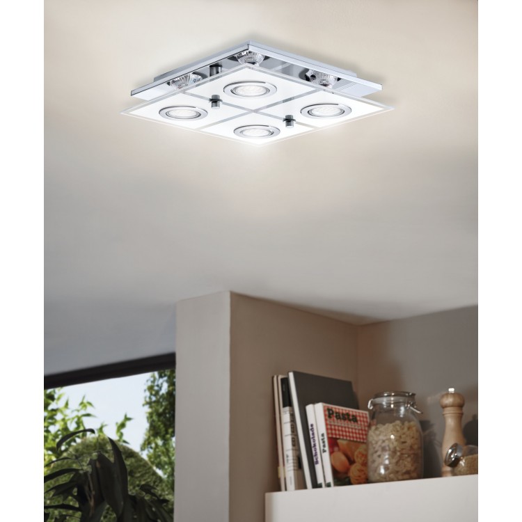 CABO Φωτιστικό Οροφής LED EGLO 30931 τετράφωτο ασημί γυάλινο GU10 L29cm