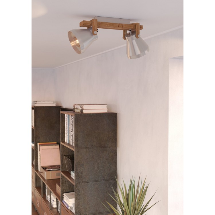 CAWTON Φωτιστικό Σποτ EGLO 43949 δίφωτο μέταλλο ξύλο L58,5cm FSC