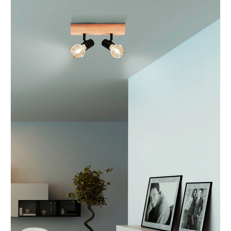 TOWNSHEND 3 Φωτιστικό Σποτ EGLO 99478 δίφωτο μαύρο ξύλο L30cm FSC