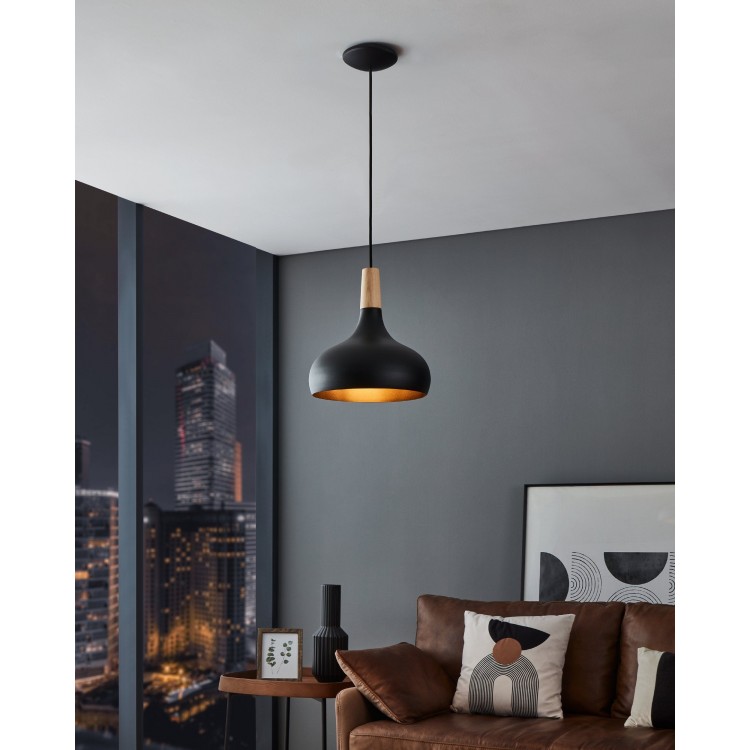 SABINAR Κρεμαστό Φωτιστικό 900162 EGLO μαύρο καφέ Ø28cm