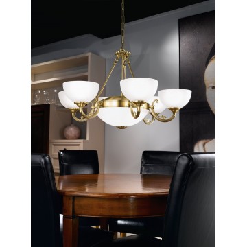 EGLO SAVOY 82749 Κρεμαστό Φωτιστικό Πολύφωτο Μπρονζέ με Λευκό Σατινέ Γυαλί 6xE14/2xE27