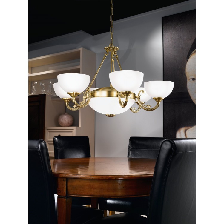 EGLO SAVOY 82749 Κρεμαστό Φωτιστικό Πολύφωτο Μπρονζέ με Λευκό Σατινέ Γυαλί 6xE14/2xE27