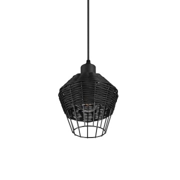 BORKA  Φωτιστικό Κρεμαστό REALITY LIGHTING R31261002- Rattan ø 17cm μαύρο χρώμα