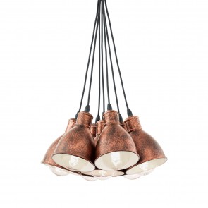 Priddy 1 Κρεμαστό 7Φωτο Μεταλλικό Φωτιστικό - Χαλκός, Λευκό