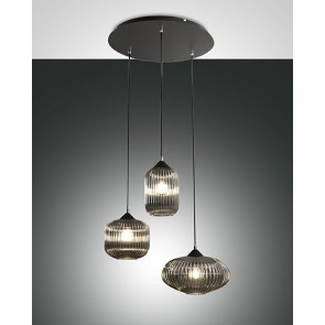 NORDAL Κρεμαστό φωτιστικό Τρίφωτο LA MIA LUCE ( FABAS LUCE ) 3662-47-126 από φυσητό γυαλί - φιμέ, διάφανο γκρι