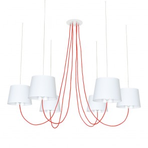 Aeon Πολυέλαιος Λευκά Αμπαζούρ - Κόκκινα Καλώδια