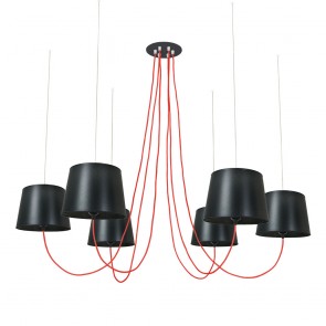 Aeon Πολυέλαιος Μαύρα Αμπαζούρ - Κόκκινα Καλώδια