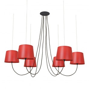 Aeon Πολυέλαιος Κόκκινα Αμπαζούρ - Μαύρα Καλώδια