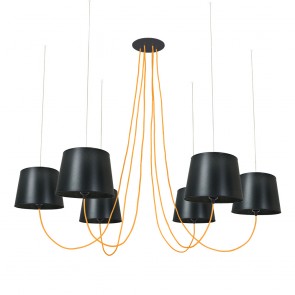 Aeon Πολυέλαιος Μαύρα Αμπαζούρ - Πορτοκαλί Καλώδια