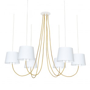 Aeon Πολυέλαιος Λευκά Αμπαζούρ - Χρυσά Καλώδια