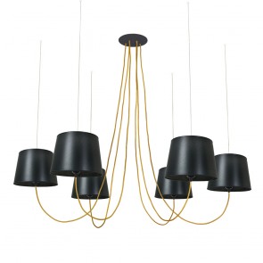 Aeon Πολυέλαιος Μαύρα Αμπαζούρ - Χρυσά Καλώδια